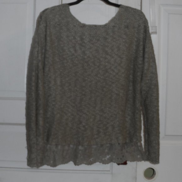 Olivia Sky Sage Green Sweater with Lace Bottom-Size S - Picture 3 of 6